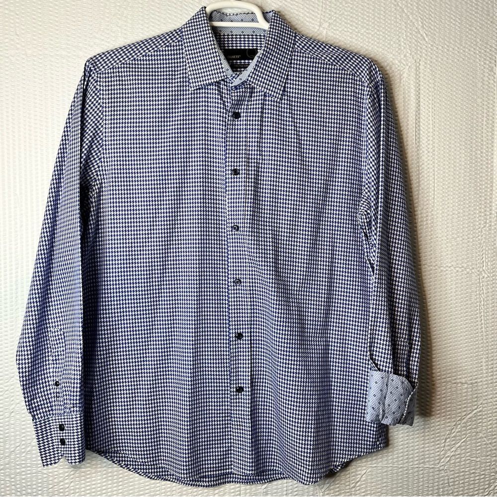 Quieti Blue/White Button Up Fine Cotton Dress Shirt Size L